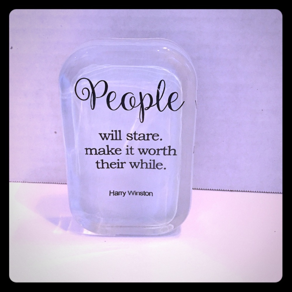 COPY - Paper weight with Harry Winston quote.